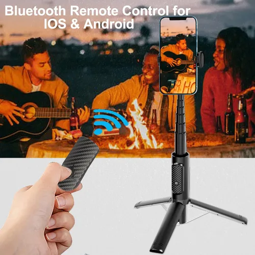 Vista 5 de Trípode selfie stick con control remoto de aleación de aluminio para teléfono, control remoto Bluetooth y soporte de rotación de 270° compatible