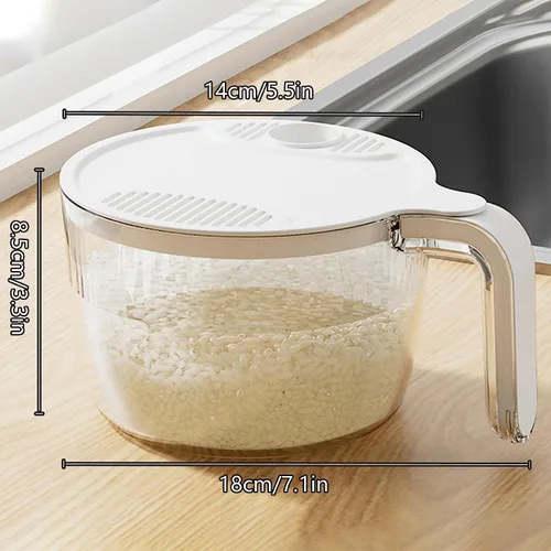 Vista 5 de Cesta multifuncional para fregadero, colador de arroz, cuenco, filtro de lavado, colador de plástico, lavadora automática de arroz, colador de Beige