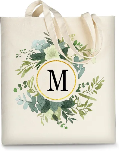 Vista 14 de AUSVKAI Bolsa de lona para mujer, bonita bolsa de algodón con iniciales estéticas, de algodón, reutilizable, personalizada, bolsas de cumpleaños