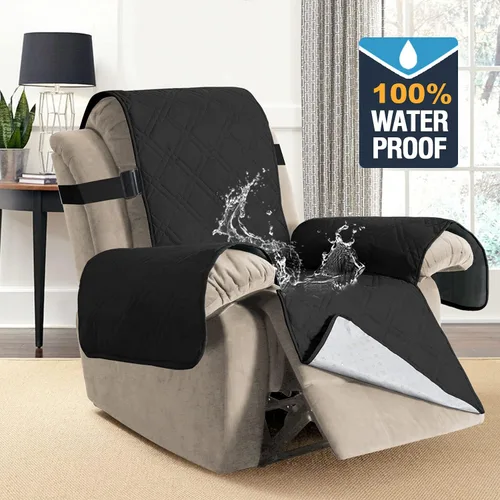 Vista 2 de H.VERSAILTEX - Funda protectora para sillón reclinable 100% impermeable, acolchada, con correa elástica y parte posterior con huellitas de silicón