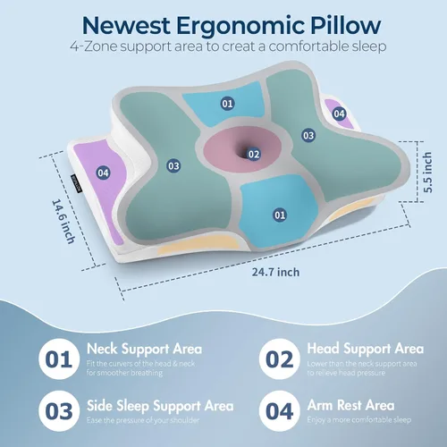 Vista 4 de Almohada cervical para aliviar el dolor de cuello, almohada cervical ergonómica para dormir, almohadas refrescantes de espuma viscoelástica