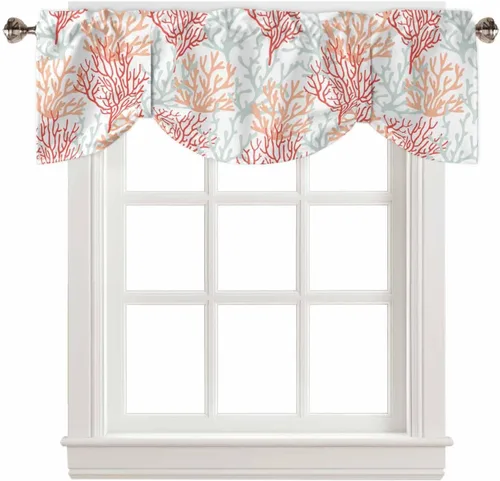 Vista 8 de Cortinas de verano con cenefa de amarre para ventanas, cortinas costeras de cocina costeras para ventanas, cortinas náuticas junto al mar, beige
