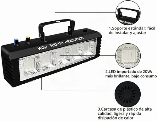 Vista 2 de Luces estroboscópicas activadas por sonido, luces LED estroboscópicas blancas de 100 W, efecto de luz de Halloween con control remoto, luces Blanco