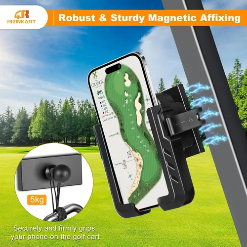 Vista 2 de Soporte magnético para carrito de golf, compatible con EZGO/Club Car/Yamaha, con imanes N52 mejorados y rotación de 360°, soporte de teléfono