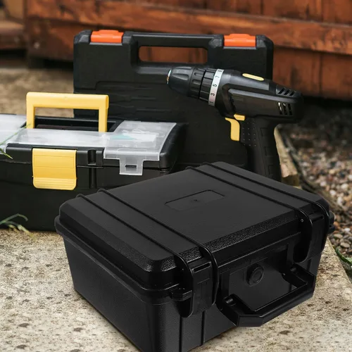 Vista 6 de Caja de herramientas de plástico con cerradura, portátil, multifuncional, para viajes, uso al aire libre, diseño compacto y resistente con cierre