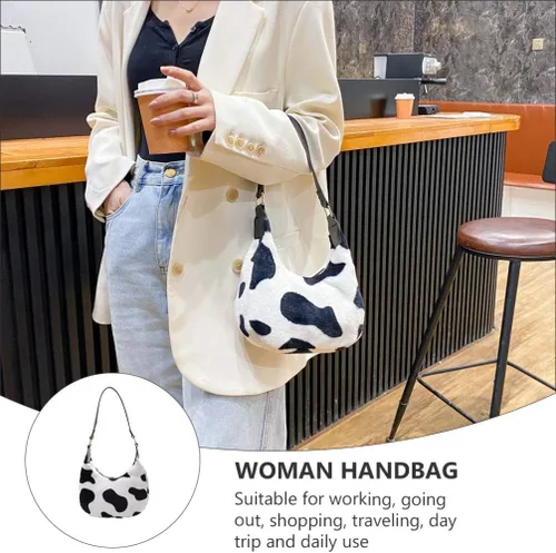 Vista 3 de PRETYZOOM bolso de hombro de felpa de vaca de impresión bolso de las mujeres de felpa bolso de mano otoño invierno suave casual esponjoso mujer