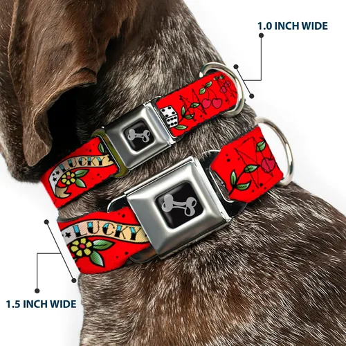 Vista 2 de Buckle-Down Collar de perro hebilla de cinturón de seguridad rojo de la suerte 9 a 15 pulgadas 1.0 pulgadas de ancho, multicolor (DC-W31229-S) 1.0