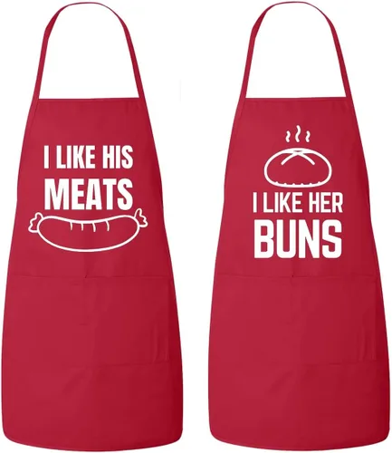 Vista 4 de Juego de delantales a juego para él y para ella: I Like her Buns, I Like His Meat, delantales de cocina para parejas, aniversario, regalo de boda