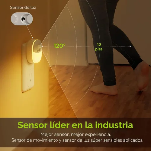 Vista 3 de AUVON Luz nocturna enchufable con sensor de movimiento y sensor de atardecer a amanecer, mini luz nocturna LED blanca cálida con brillo ajustable