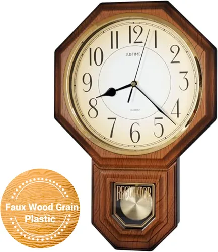 Vista 28 de JUSTIME Reloj de pared clásico vintage tradicional de estilo Schoolhouse, con péndulo y melodía Westminter cada hora, relojes de pared con melodía
