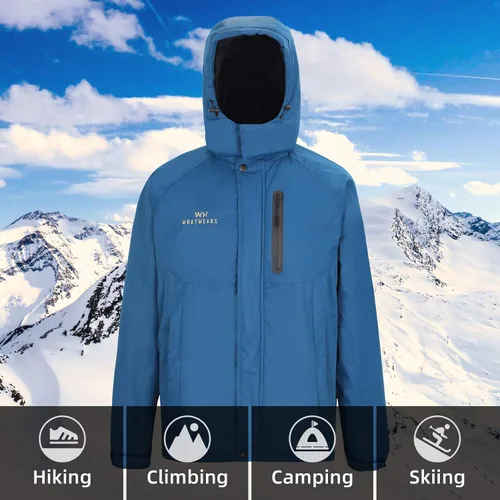 Vista 8 de WHATWEARS Men's Winter Coats Waterproof Ski Jacket for Men Snow Coat Windproof Mountain Jackets with Hooded