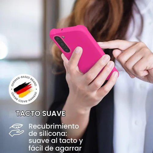 Vista 6 de KIOMY Funda Rosa Fucsia Neón para Samsung Galaxy S23 5G, Bumper Antigolpes Cubierta Protectora TPU Flexible Bisel Elevado Diseño Híbrido Ajuste