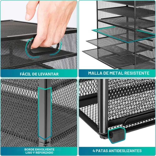 Vista 4 de Organizador de bandejas de papel de 8 niveles con asas, organizador de archivos de escritorio de malla para oficina, escuela, escritorio