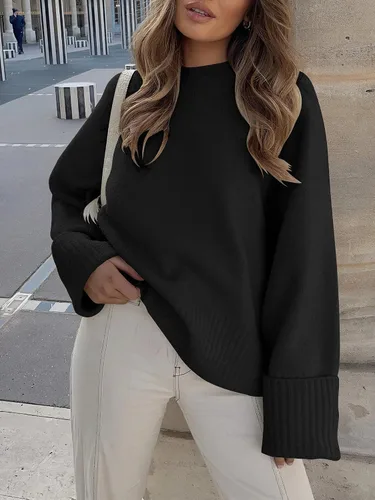 Vista 132 de LOGENE Suéter de gran tamaño para mujer, cuello redondo, manga larga, suave, mullido, suéter de punto 2025 para otoño e invierno