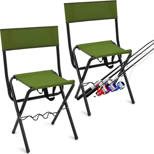 Vista 9 de Wenqik 2 sillas de pesca plegables de verano con soporte para caña, sillas de campamento de caza para adultos, silla plegable portátil al aire libre
