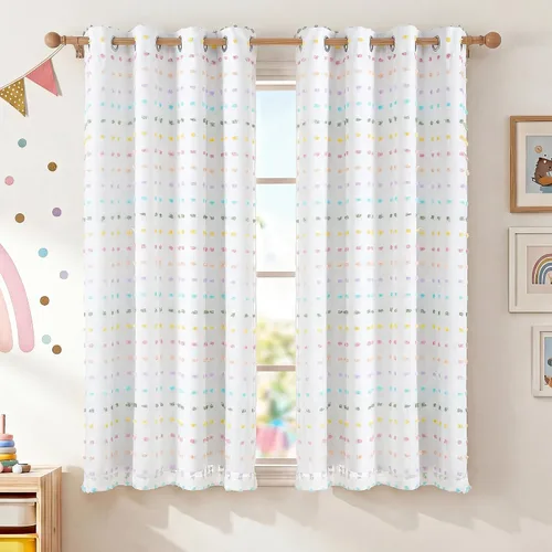 Vista 12 de RYB HOME Cortinas rosas con bonito pompón transparente superposición de 96