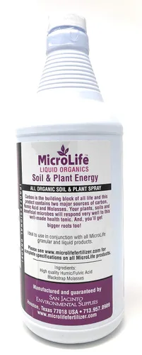 Vista 2 de MicroLife Soil & Plant Energy Concentrado orgánico líquido de ácido húmico/fúlvico y melaza en aerosol foliar o estimulador de raíces, 1 cuarto