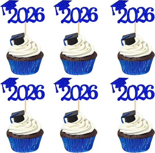 Vista 17 de 24 adornos para cupcakes de graduación 2026, selecciones de alimentos/aperitivos para fiesta de graduación, decoración de mini pasteles, adornos