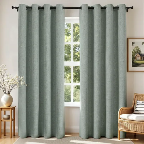 Vista 24 de Joydeco Cortinas opacas de 84 pulgadas de largo, 2 paneles burg, cortinas de oscurecimiento de habitación para dormitorio, cortinas térmicas Negro