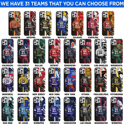 Vista 2 de Funda protectora personalizada con nombre y número de jugador de arte de hockey sobre hielo, compatible con iPhone 16, 15, 14, 12, 13, 11 X, XR, XS