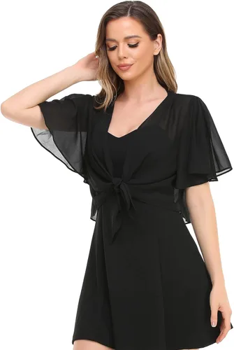 Vista 3 de Chal de gasa para mujer, con lazo frontal abierto, cárdigan para vestido de noche