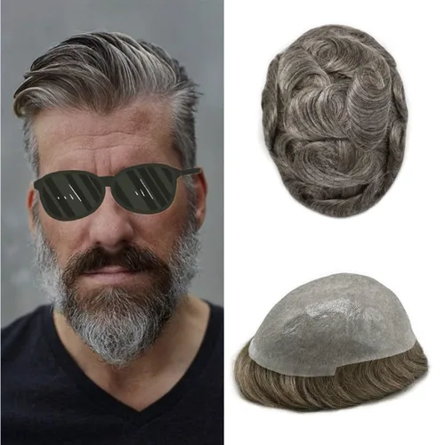 Vista 50 de Pieza de pelo para hombre, sistema de reemplazo de cabello de piel ultra fina para hombres, pieza de pelo de tupé para hombres, cabello humano real