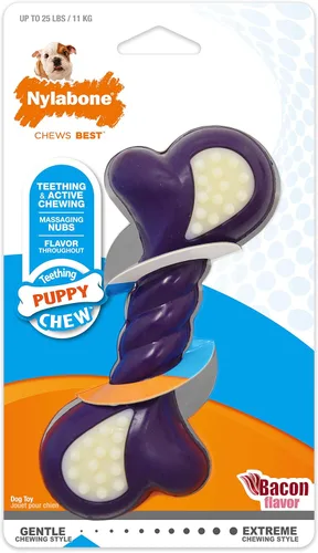 Vista 13 de Nylabone Juguete masticable para cachorros con textura para nudillos y huesos, pequeño Lamb & apple flavor, freezable for added comfort, turns