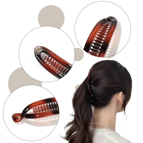 Vista 3 de Pinzas para el pelo de plátano para mujer, 2 paquetes grandes, vintage, francesa, mate, para peinados gruesos, finos y medianos, bonitos accesorios