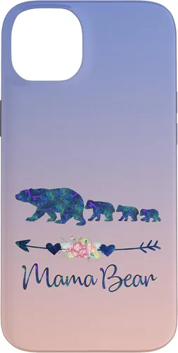 Vista 15 de Teal Blue Purple Floral Mama Bear Three Cubs Blue Pink Case for iPhone 17