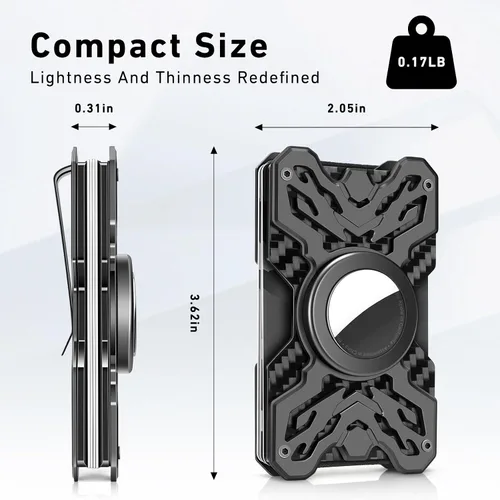 Vista 2 de Cartera táctica para hombre, cartera de metal delgada y minimalista de fibra de carbono, clip de dinero de acero inoxidable, bloqueo RFID, tarjetero