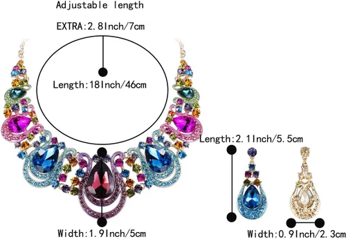 Vista 4 de Women's Costume Statement Necklace Dangle Earrings Set 05-Multicolor Tono Dorado
