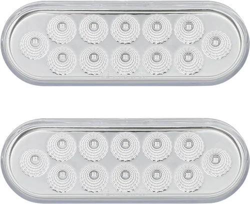 Vista 2 de Partsam Juego de 2 luces traseras ovaladas rojas de 6.7 pulgadas a luces estroboscópicas ámbar, 12 diodos con ojales de goma y coletas de cable de 3