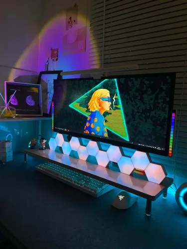 Vista 2 de Vcwtty Luces Hexagonales, Luces LED Inteligentes de Pared con Control Remoto, 13 Colores Sensibles al Tacto DIY Paneles de Pared RGB Modulares