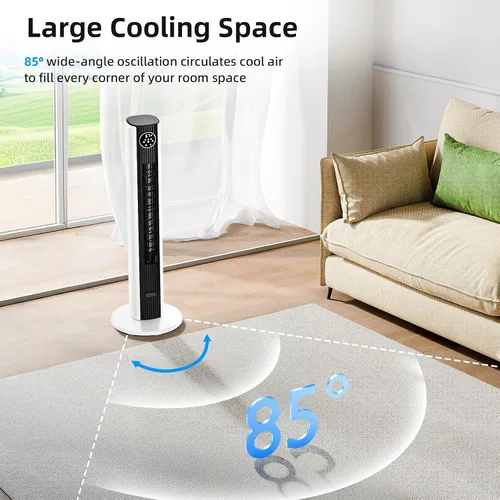 Vista 5 de Antarctic Star Ventilador de torre de 35 pulgadas, portátil, eléctrico, oscilante, ventilador oscilante de 85°, enfriamiento silencioso, control