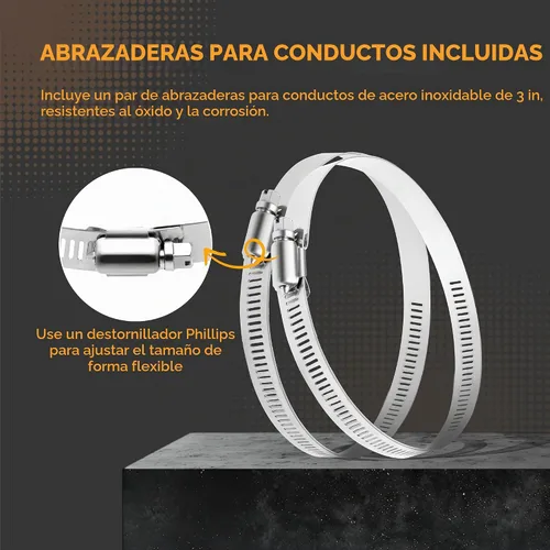 Vista 5 de HealSmart Conducto de Aluminio Flexible de 3" 16 Pies, Protección de Cuatro Capas de Servicio Pesado con 2 Abrazaderas de Conducto, Manguera