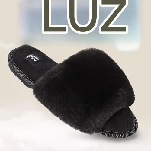 Vista 6 de LongBay Pantuflas mullidas para mujer, cómodas, de espuma viscoelástica, para el hogar, puntera abierta, para interiores y exteriores Negro