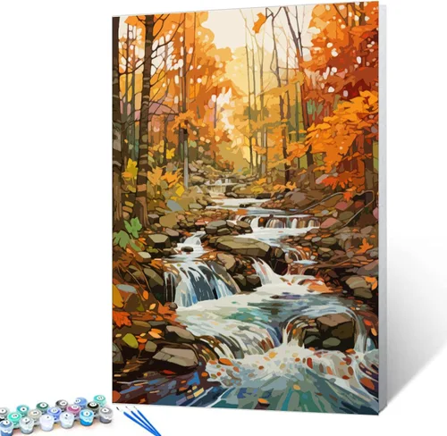 Vista 32 de Tucocoo Bumbers - Pintura de paisaje de puerta para adultos, paisaje de lago, pintura por números, pintura acrílica, lienzo junto al lago, plantas