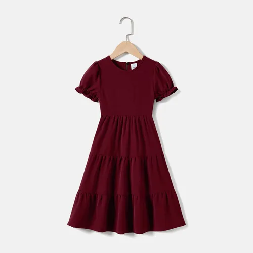 Vista 5 de IFFEI Vestidos de verano para mamá y yo, estilo bohemio, a juego, con volantes, manga abombada, cintura alta, vestido largo por debajo