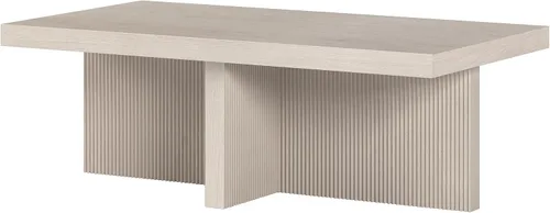Vista 7 de Henn&Hart Mesa de centro rectangular de madera acanalada de 44 pulgadas con pedestal de bajo perfil con base de pedestal acanalada para sala