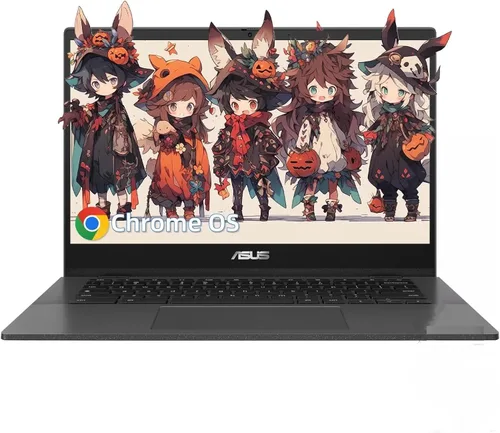 Vista 8 de ASUS Chromebook C203XA portátil resistente y resistente a derrames, 11.6" HD, 180 grados, procesador MediaTek Quad-Core, 4GB RAM, 32GB eMMC