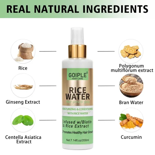 Vista 3 de Agua de arroz WOZUTUNT para el crecimiento del cabello, 7.14 onzas líquidas sin enjuague, productos para el cuidado de mujeres y hombres, aerosol