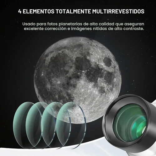Vista 5 de Astromania Barlow Lens 2x, 2 pulgadas, 4 elementos totalmente multicapa de metal de alta potencia, accesorio de telescopio con anillo interno