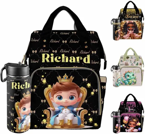 Vista 16 de Mochilas personalizadas con nombre personalizado para bebé, bolsa de pañales con monograma con bolsillos térmicos para adultos y niños, impermeable