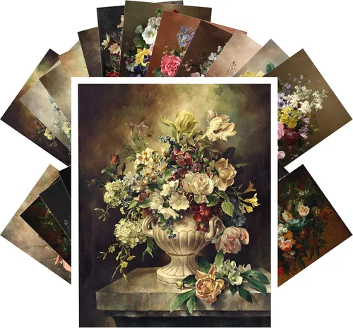 Vista 24 de PIXILUV Johann - Postales vintage (24 unidades), diseño de flores salvajes, jardín, aun vida, arte de pintura de museo antiguo, reimpresión