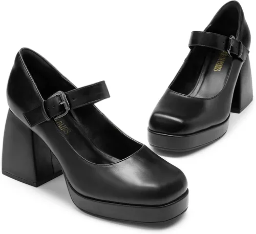 Vista 2 de DREAM PAIRS Women's High Chunky Platform Closed Toe Mary Jane Block Heels Square Toe Strappy Dress Wedding Party Pumps Shoes