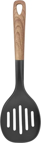 Vista 4 de Utensilios de cocina antiadherente de 13 pulgadas con mango de madera, diseño único, resistente al calor, pinzas giratorias, espátula, cuchara