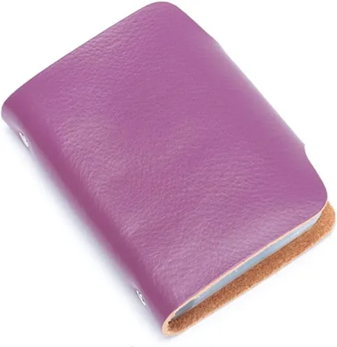 Vista 4 de YaJaMa Cartera para tarjetas de crédito, pequeña, de piel auténtica, 26 ranuras, para tarjetas, organizador para mujeres y hombres, Púrpura, Cartera