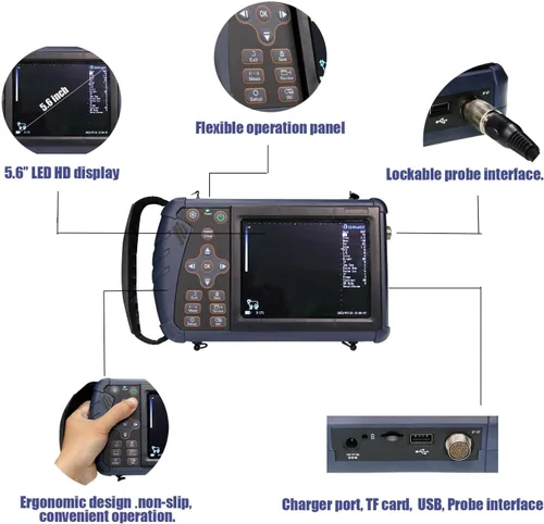 Vista 4 de DAWEI S1 máquina de ultrasonido veterinaria portátil 3.5MHz sonda convexa para animales de embarazo Perro cerdo cabra veterinario escáner