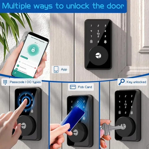 Vista 5 de Bloqueo inteligente sin llave, cerradura de puerta de entrada, control de aplicación, teclado de pantalla táctil, bloqueo automático, IP54