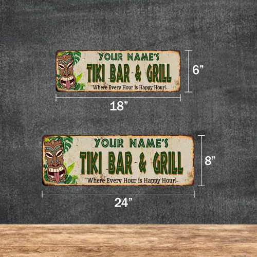 Vista 2 de Letrero personalizado de TIKI BAR & GRILL para decoración de cabaña, bares, decoración de parrilla, accesorios hawaianos, patio, playa, tabla